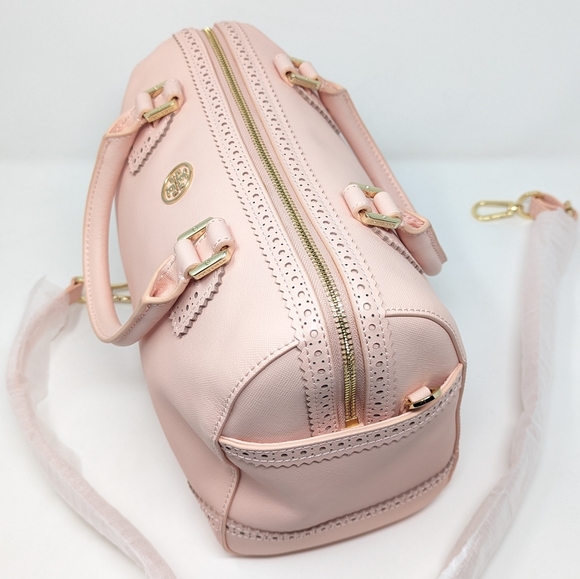 🦄Tory Burch Pink Bag Spectator Middy Perforated Satchel Shell Pink! Rare! 💖🦄 - Picture 4 of 12